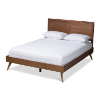 Baxton Studio Zenon-Ash Walnut-Queen Zenon Mid-Century Modern Walnut Brown Finished Wood Queen Size Platform Bed